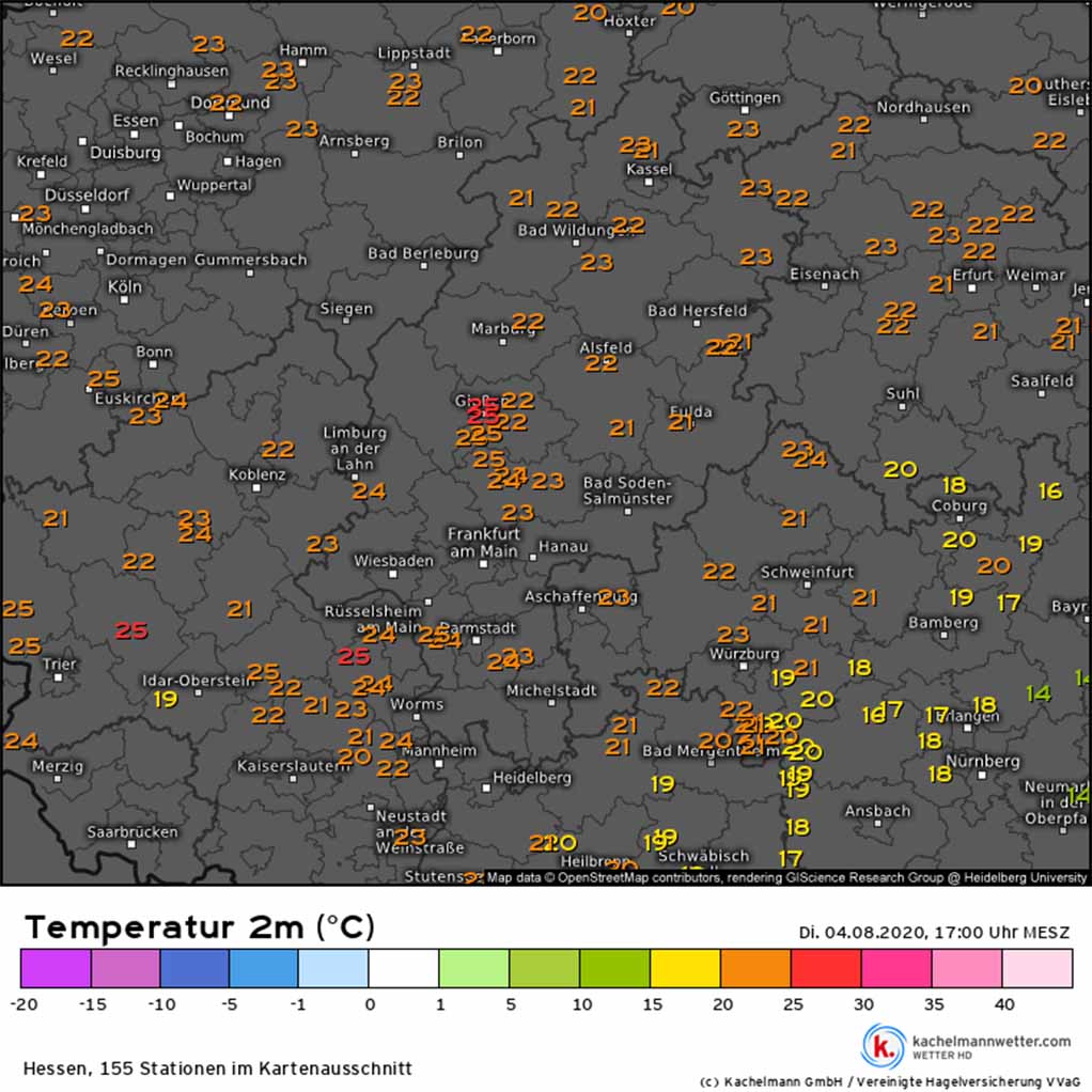 Ausschnitt Wetterkarte meteosol-Messnetz